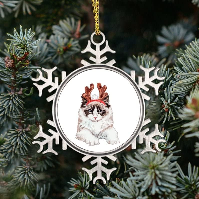 חתול עם קרניים קישוטי עץ חג המולד, החג שמח חתול מתכת קישוט, חיות מחמד עם קרניים קישוט, חיות מחמד עם קרניים 3 אינץ מזכרת