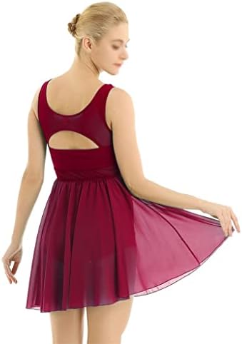 שמלות נשים ללא שרוולים ברשת בלוק גוש התעמלות גנזים בלט דמות שמלת החלקה שמלת לירית עכשווית