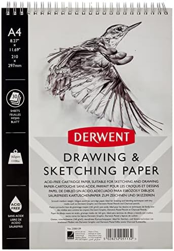 Derwent Sketch Pad, A4, דיוקן, 8.27 x 11.69 אינץ 'גודל גודל, חוט חוט, 30 גיליונות, לבן