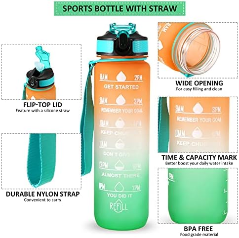 Xixian 32 גרם בקבוק מים ספורט עם סמן זמן BPA חינם והוכחת דליפה ניידים לשימוש חוזר שתייה קומקום כושר ספורט