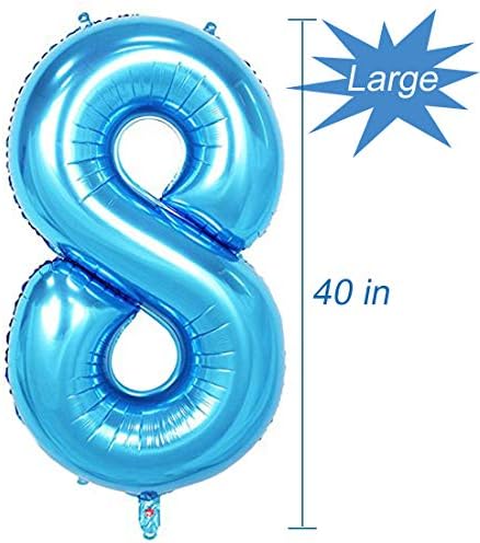 Tellpet Blue Number 8 Balloon + Banner של יום הולדת שמח עם 5 PCS בלוני קונפטי זהב, קישוטים ליום הולדת שמח