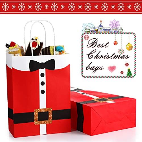 16 חתיכות שקיות מתנה לחג המולד גדולות סנטה קלאוזה חליפה תיק הדפסה עם ידית, תיקים עמידים לנייר חג המולד מציגים