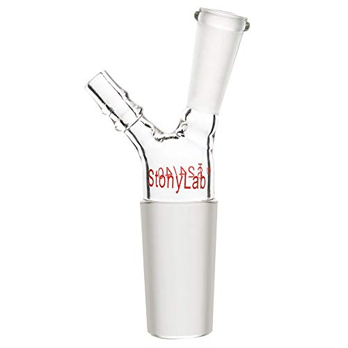 מתאם מדחום מזכוכית StonyLab, זכוכית בורוסיליקט 24/40 מתאם כניסת ואקום עם 10/30 חיבור צינור מפרק וצד צד חיצוני לאספקת מעבדה