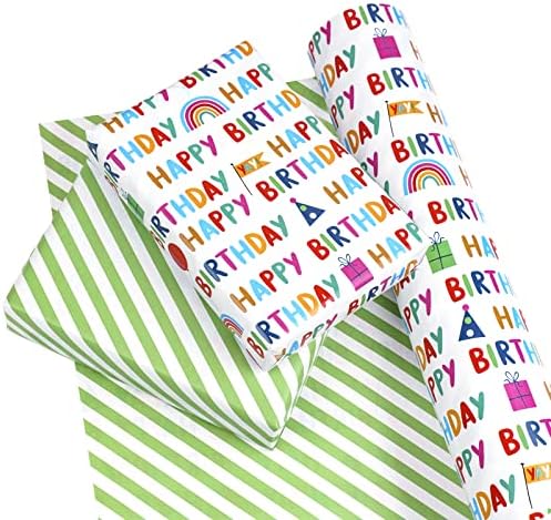 נייר עטיפה הפיך ליום הולדת-30 אינץ 'על 100 רגל ג' מבו רול צבעוני עיצוב אותיות יום הולדת שמח, מושלם ליום הולדת, מסיבה,