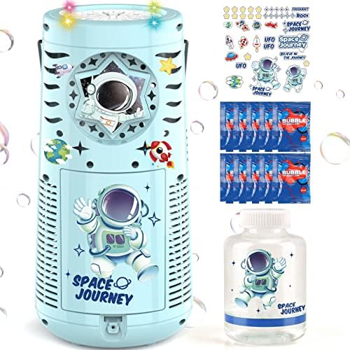 מכונת בועות אסטרונאוט של Chridark לילדים - אורות LED & DIY Space- נושא מדבקה יצרנית בועות מפוח לפעוטות, צעצועי