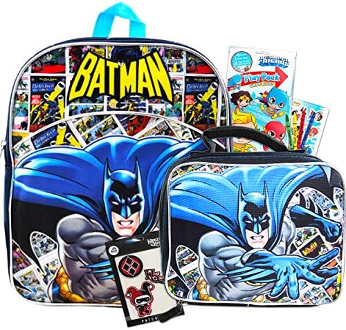 באטמן תרמיל עם קופסא ארוחת צהריים לפעוטות ילדים צרור סט ~ דלוקס 11 באטמן בית ספר תיק עבור בני גברים עם באטמן שקית אוכל,