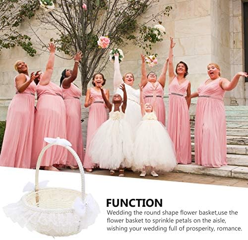 עיצוב שולחן עגול סל חתונה פרח ילדה סל עם תחרה אוניית וקשת ארוג פיקניק סל חתונה טקס דקור מסיבת חתונת קישוט אספקת לבן