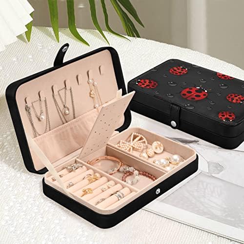 קופסת תכשיטים עור עור פרת משהייה מבחינה עם טבעת כפתורים מארגנים מתנה לנשים בנות גברים נסיעות תכשיטים תכשיטים